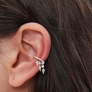 18k solid yellow gold Dangling diamond ear cuff